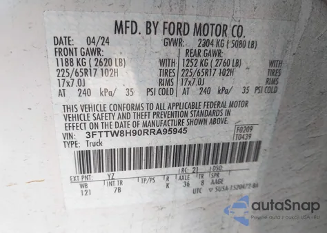 2024 Ford Maverick Xlt z USA, uszkodzony, nr VIN 3FTTW8H90RRA95945